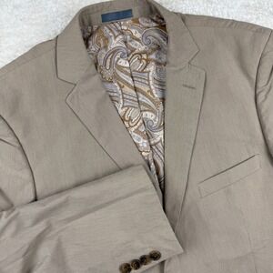 Madison Mens Tan Striped Blazer Jacket Paisley Lined Sport Coat Size XL